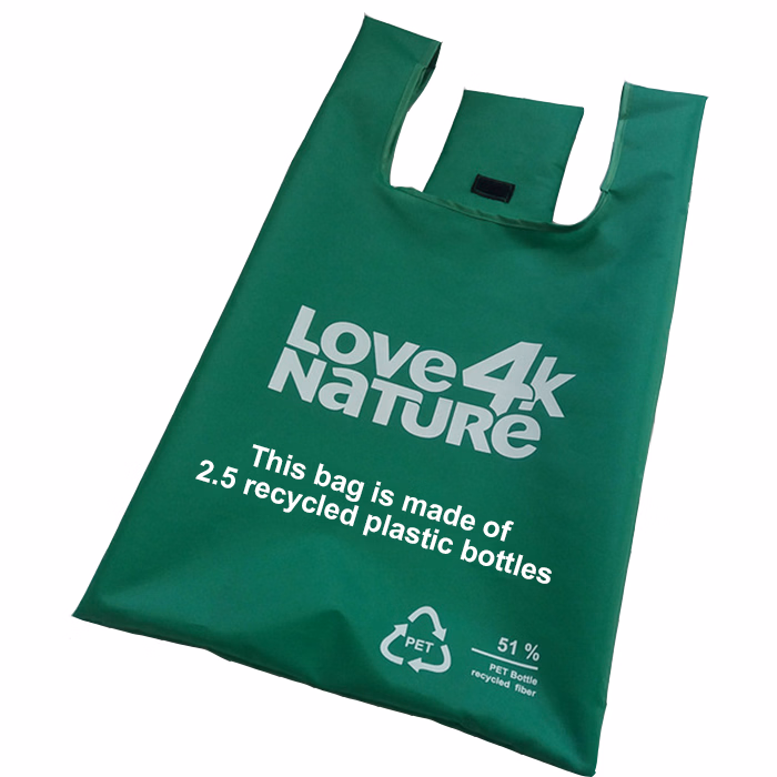 Green RPET shopping bag made from recycled plastic bottles