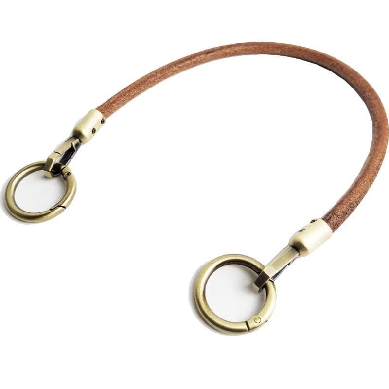 Detachable leather bag handle with metal ring clasps for DIY or replacement use