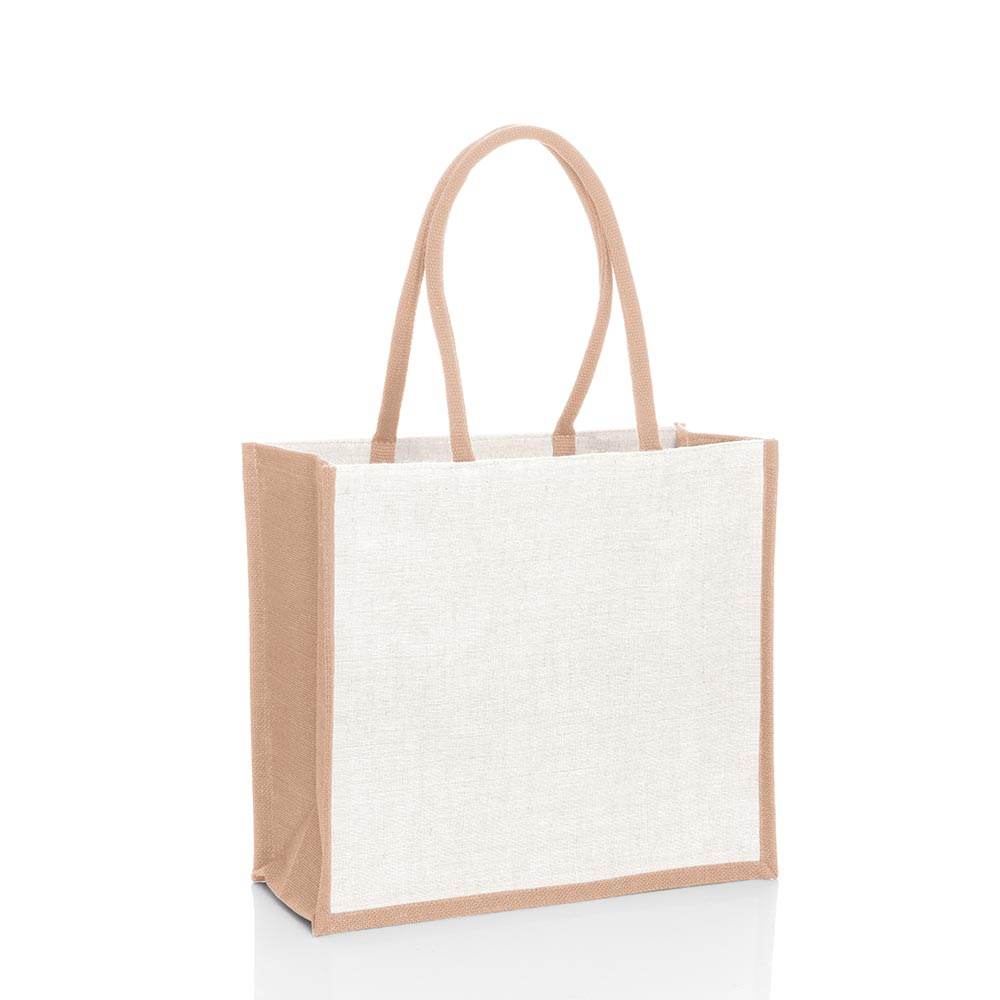 Stylish juco tote bag combining jute and cotton with sturdy handles