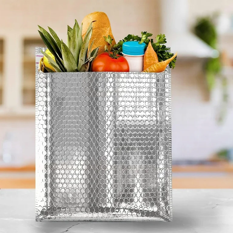 Bubble aluminum foil grocery bag filled with fresh food