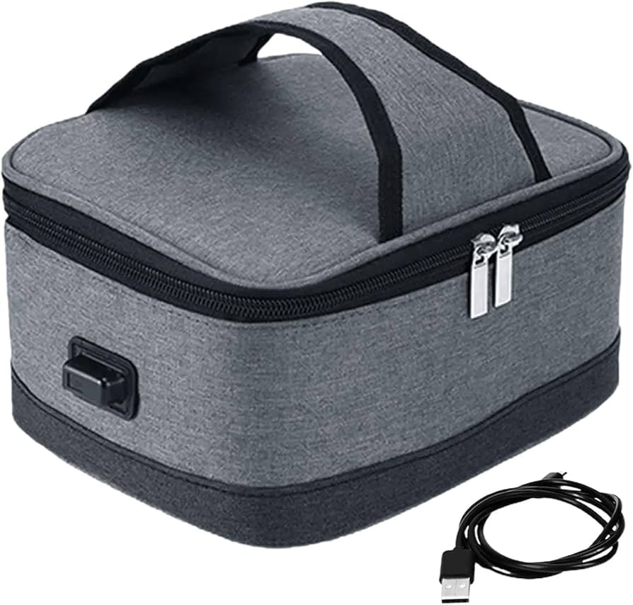 Portable USB-powered lunch bag in grey fabric