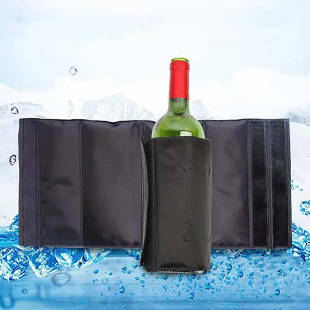 Black wine bottle cooler sleeve with ice backdrop