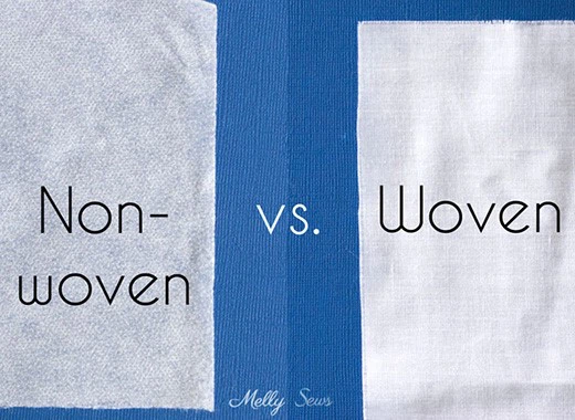 Side-by-side fabric comparison: non-woven vs woven material on blue background