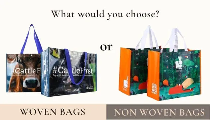 Comparison of custom woven and non-woven reusable bags with printed designs