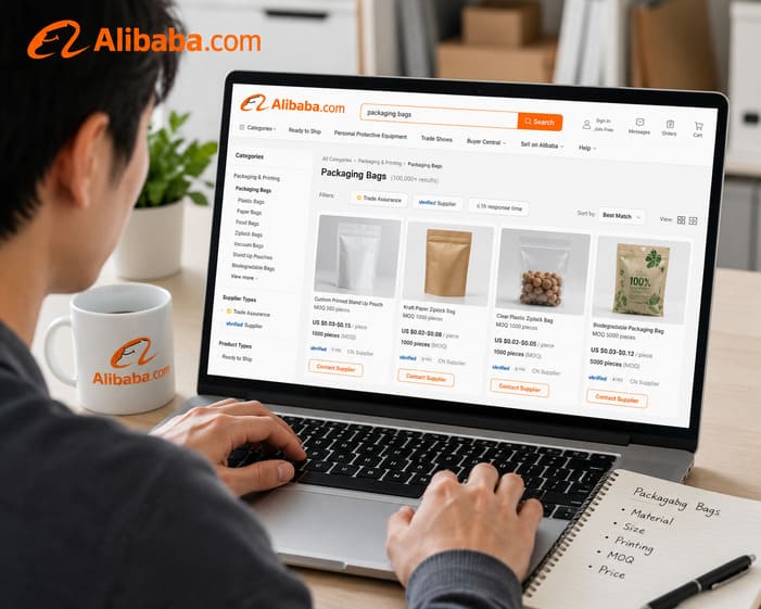 Browsing bag suppliers on Alibaba