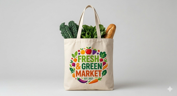 A reusable bag with a high-quality, vibrant printed logo alt with keywords