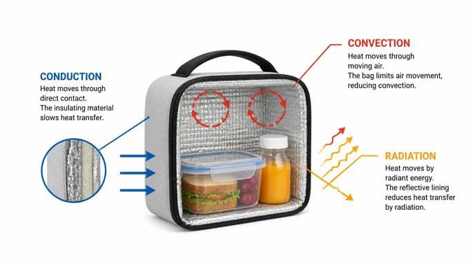 How thermal bags work Diagram showing heat transfer in an insulated bag