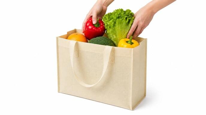 A non woven PP shopping bag being filled
