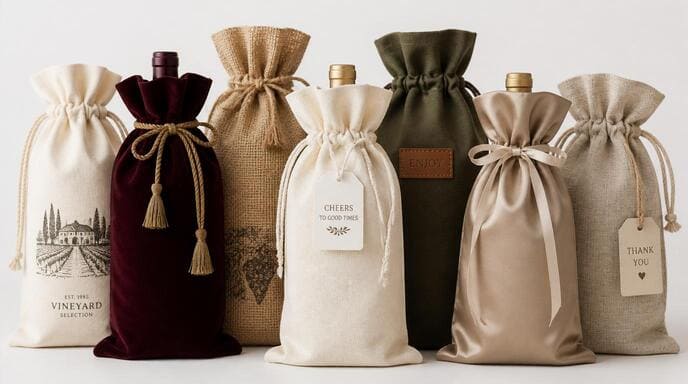 Various wine bag material options Assortment of different wine bag materials