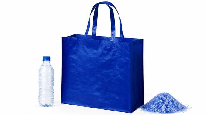 Eco friendly shopping bags made from RPET fabric, originating from recycled plastic bottles Eco friendly shopping bags made from RPET fabric, originating from recycled plastic bottles
