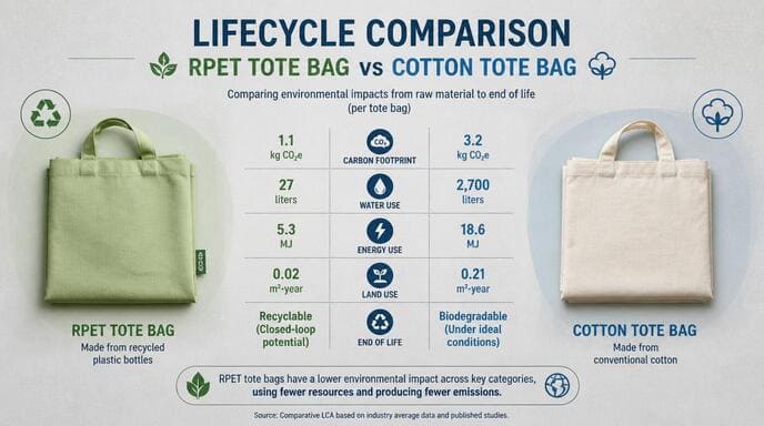 Lifecycle Comparison of RPET and Cotton Tote Bags
