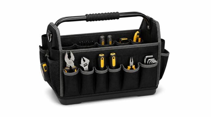 Organized custom tool tote bag with multiple compartments Organized custom tool tote bag with multiple compartments