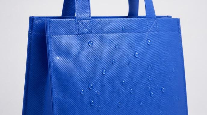 Water droplets beading off a laminated non woven shopping bag