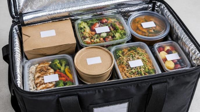 Food containers inside insulated delivery bag