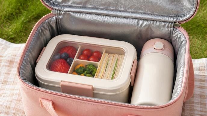 Lunch box and bottle fitting inside insulated lunch bag