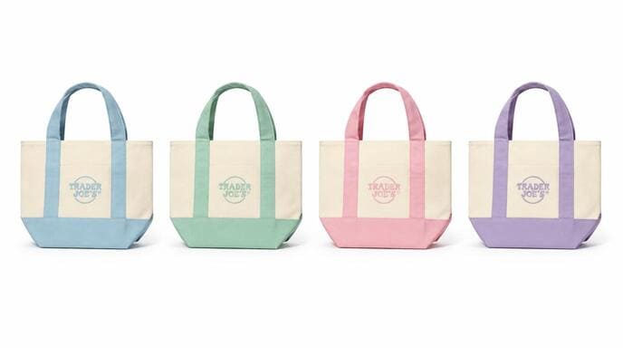 Trader Joe's mini canvas tote bags in different colors